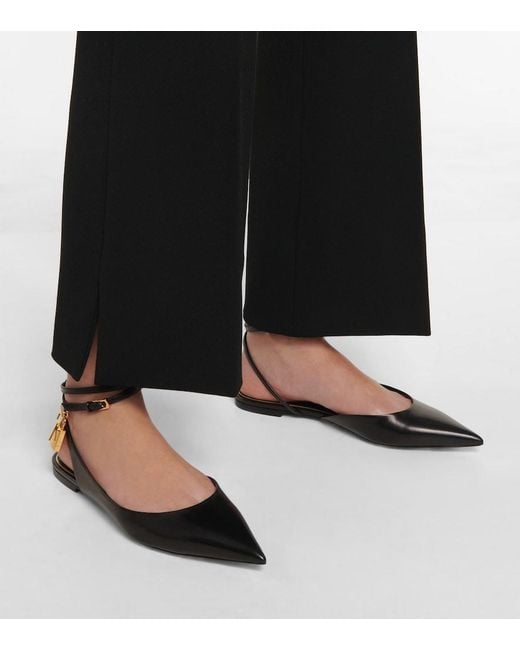 Tom Ford Black Padlock Leather Slingback Flats