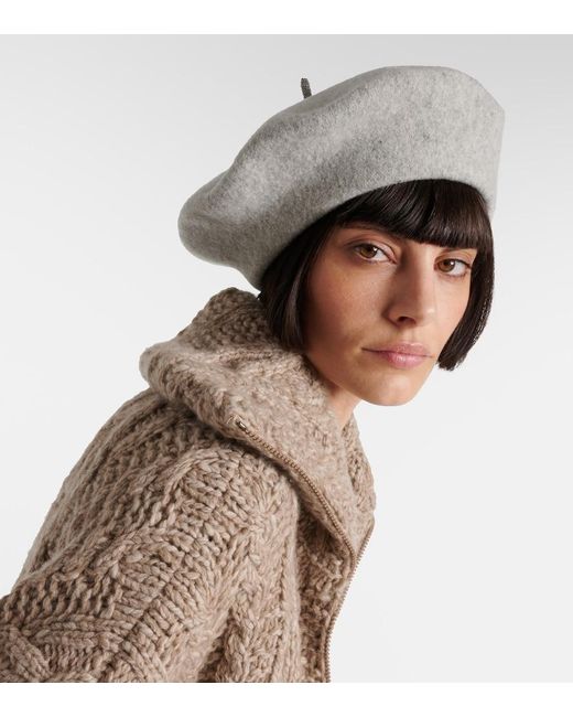 Brunello Cucinelli White Baskenmütze Mit Perlen