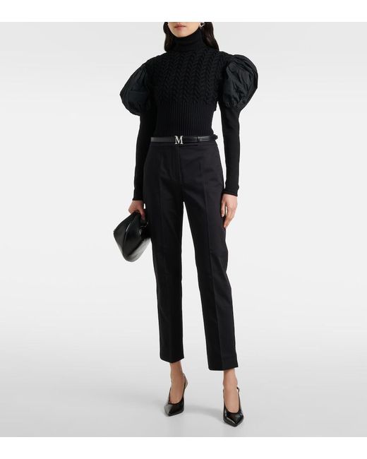 Max Mara Black Okra Mid-Rise Cotton Flared Pants