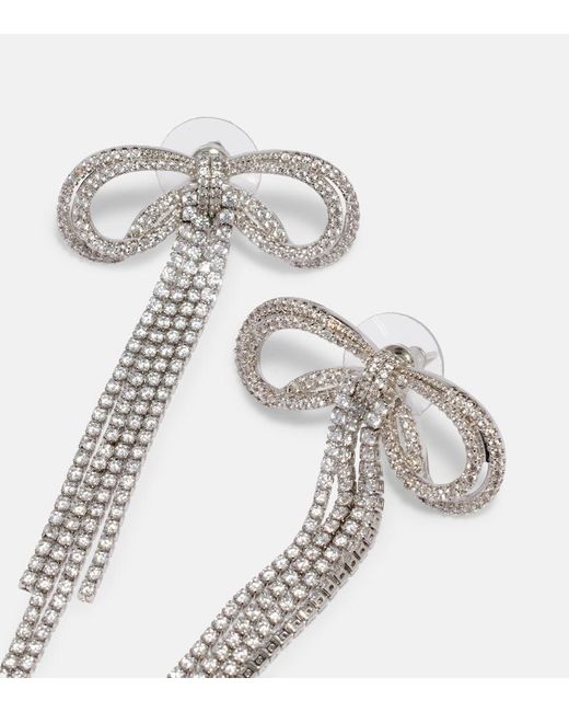 Self-Portrait White Bow Crystal-Embellished Earrings