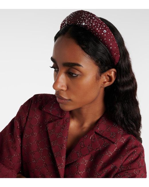 Gucci Purple Gg Crystal-Embellished Headband