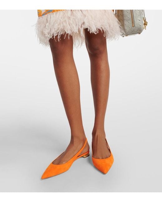 Aquazzura Orange Purist Suede Slingback Flats