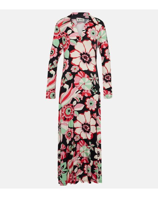 Rixo Red Tillie Floral Jersey Midi Dress