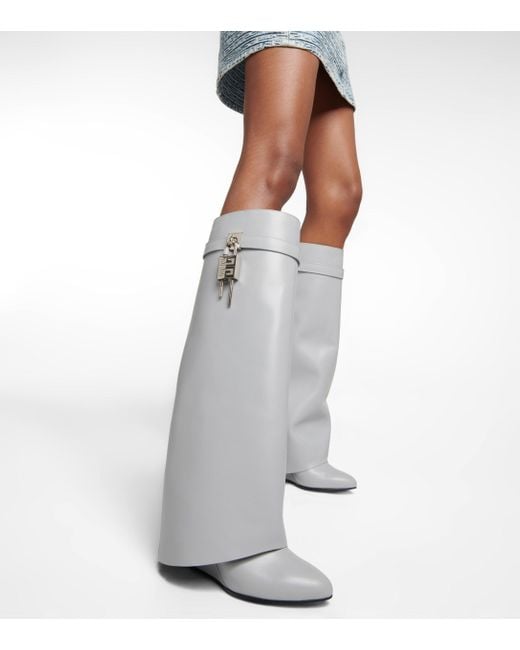 Givenchy Shark Lock Leather Knee-high Boots in Grey | Lyst UK