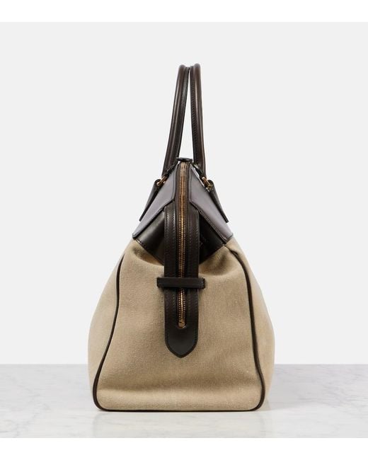 The Row Natural George Xl Leather-trimmed Denim Duffel Bag