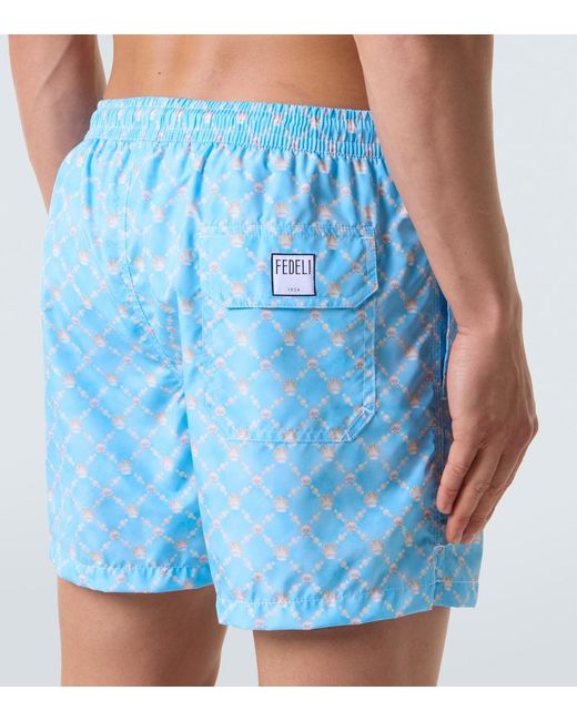 Fedeli Blue Madeira Printed Swim Trunks for men