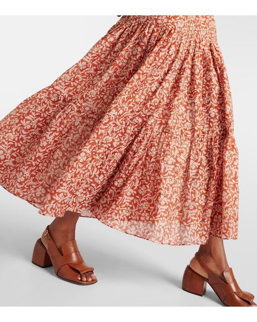 Rixo Orange Brooke Floral Cotton And Silk Midi Dress