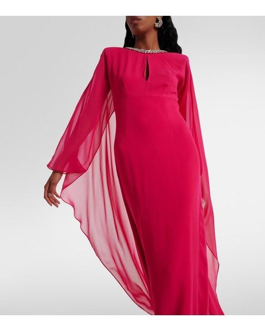 Roland Mouret Red Embellished Silk Chiffon Gown