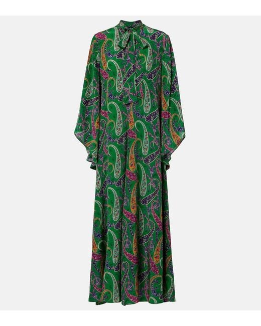 Vestido Largo De Seda Con Paisley Etro de color Green