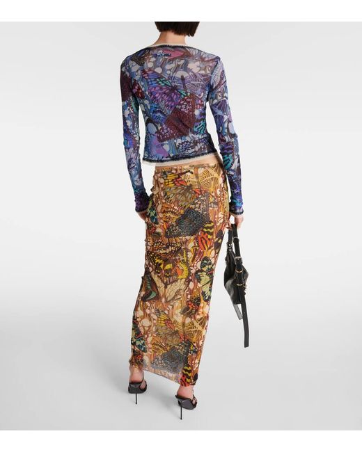 Jean Paul Gaultier Metallic Printed Mesh Maxi Skirt