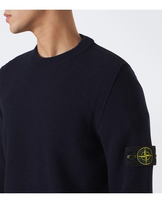 Stone Island Blue Compass Badge Wool-Blend Sweater for men