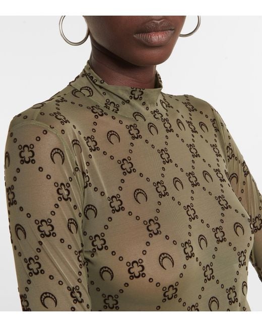 Marine Serre Moonogram Flocked Mesh Top in Green | Lyst