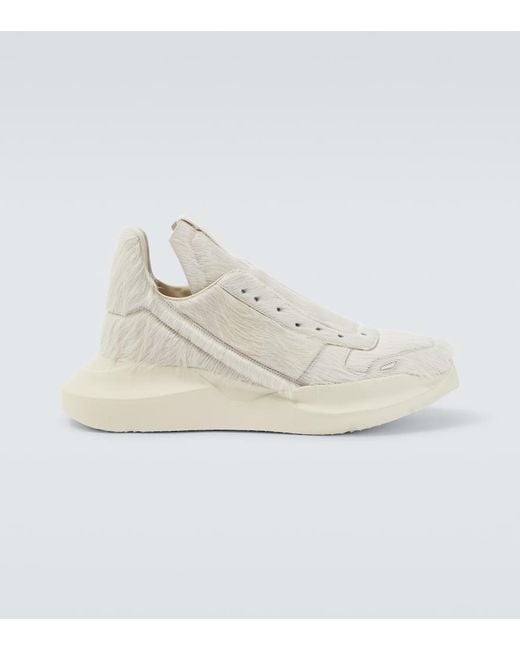 Rick Owens White Calf Hair Sneakers for men