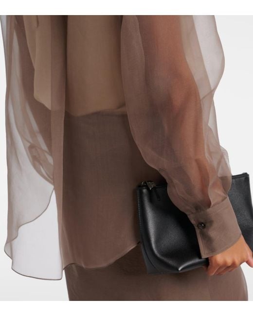 Brunello Cucinelli Brown Herbarium-Applique Silk Shirt
