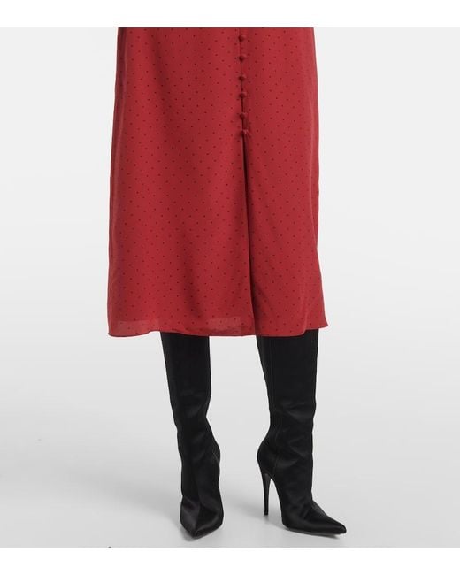 Alessandra Rich Red Polka-Dot Silk Midi Dress