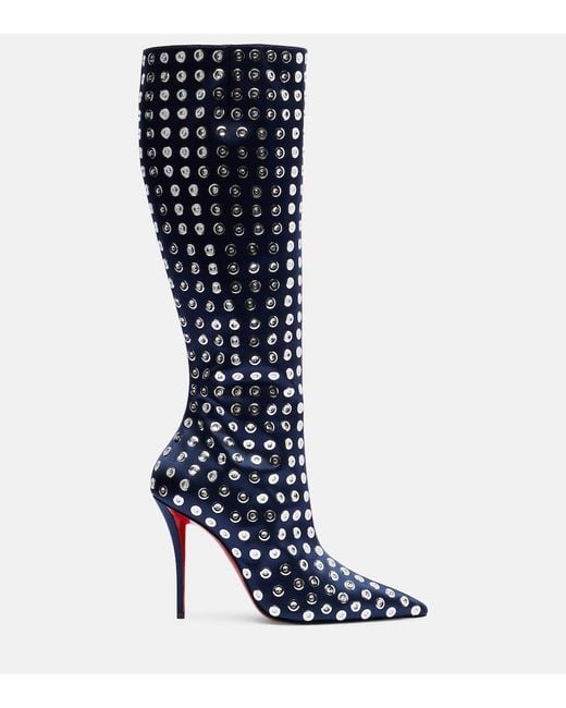 Christian Louboutin Blue Miss Z 100 Embellished Satin Knee-High Boots