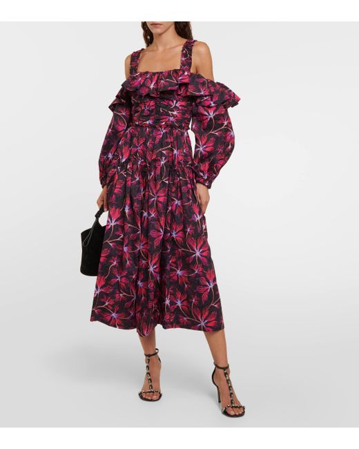 Ulla Johnson Purple Caprice Floral Cotton Poplin Midi Dress