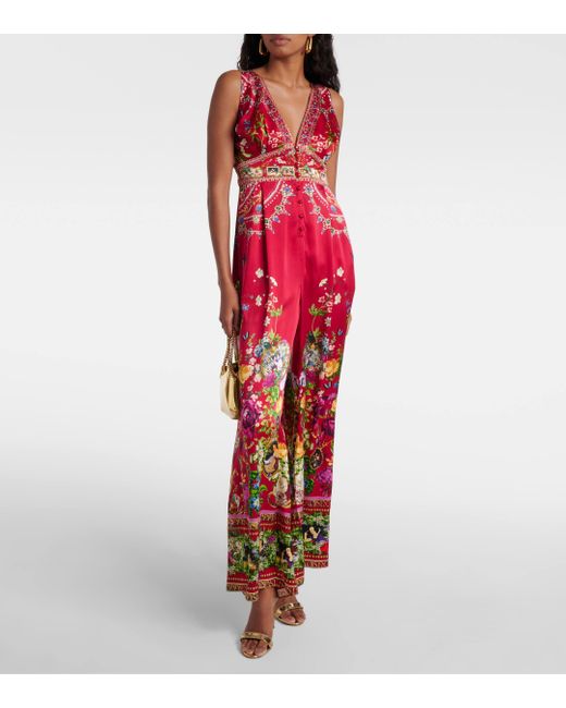 Camilla Red Printed Silk Jumpsuit