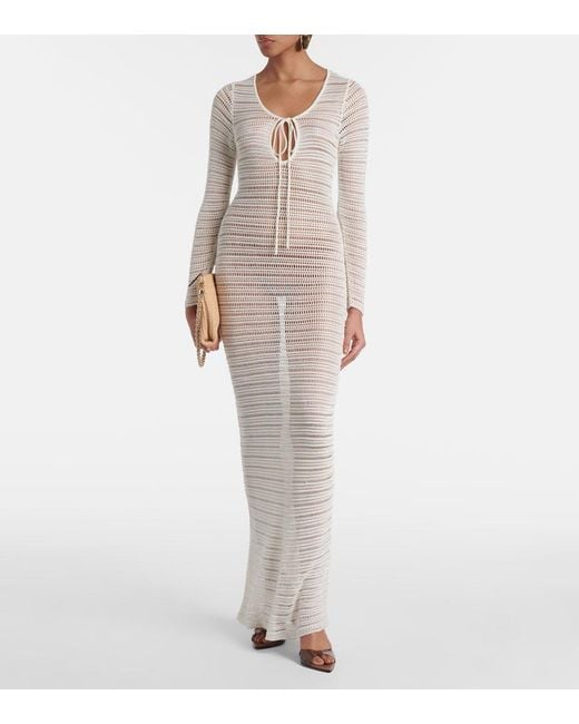 AYA MUSE White Sheer Crochet Maxi Dress