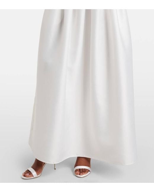 Self-Portrait White Bow-Detail Lace And Satin Maxi Dress