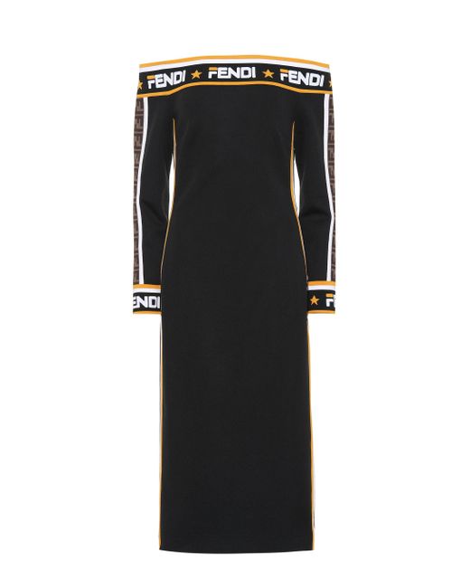 Dertig tweeling Toevoeging Fendi Mania Jersey Midi Dress in Black | Lyst