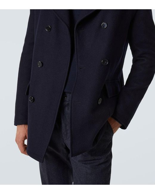 Thom Sweeney Blue Double-Breasted Peacoat for men