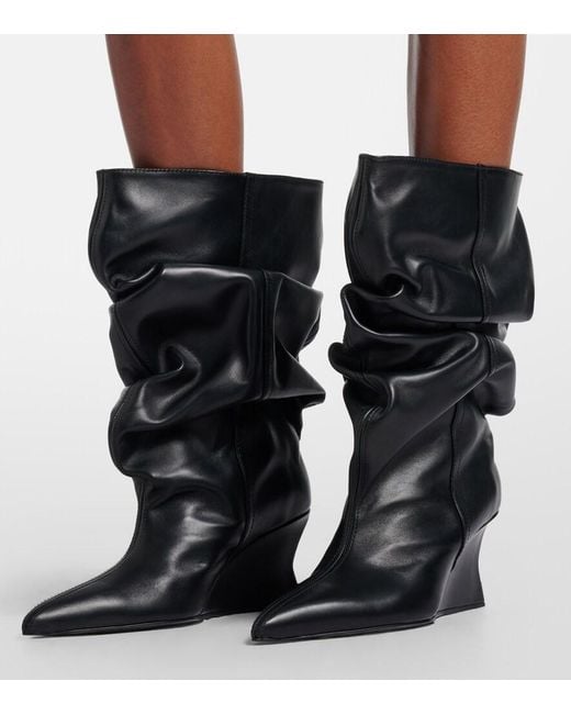 Balmain Black Leather Wedge Boots