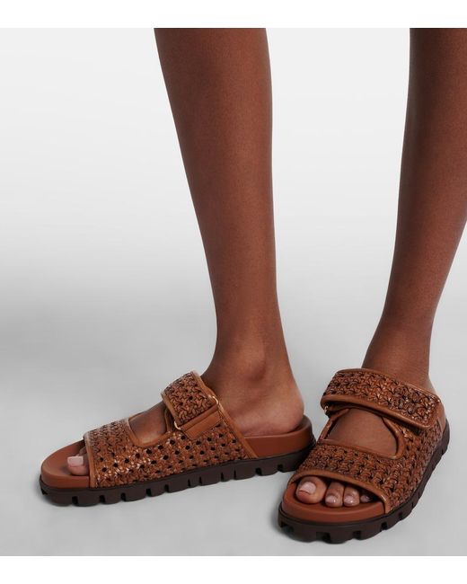 Miu Miu Brown Woven Leather Sandals