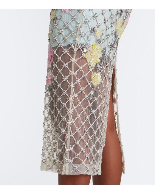 La Fuori White Celeste Jardin Embellished Midi Dress