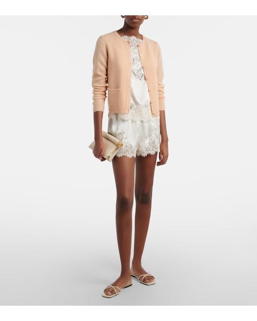 Doen White Iona Lace-Trimmed Silk Satin Shorts