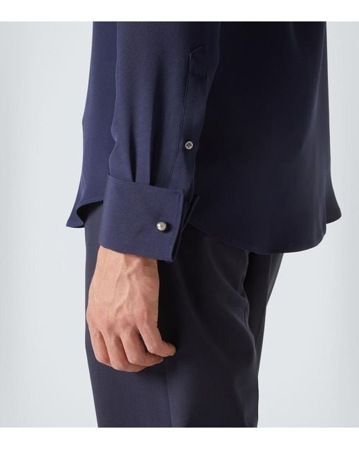 Thom Sweeney Blue Silk Shirt for men