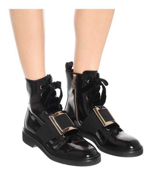 Roger Vivier Viv' Rangers Leather Ankle Boots in Black - Lyst