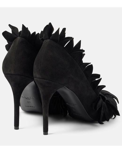 Alaïa Black Petal Ruffled Suede Pumps