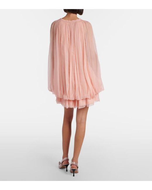 Chloé Pink Caped Ruffled Silk Muslin Minidress