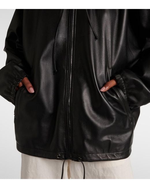 The Row Black Jilly Oversized Leather Bomber Jacket