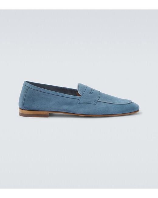 Frescobol Carioca Blue Leme Suede Penny Loafers for men