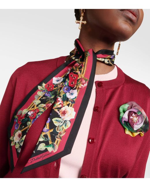 Dolce & Gabbana Red Floral Silk Scarf