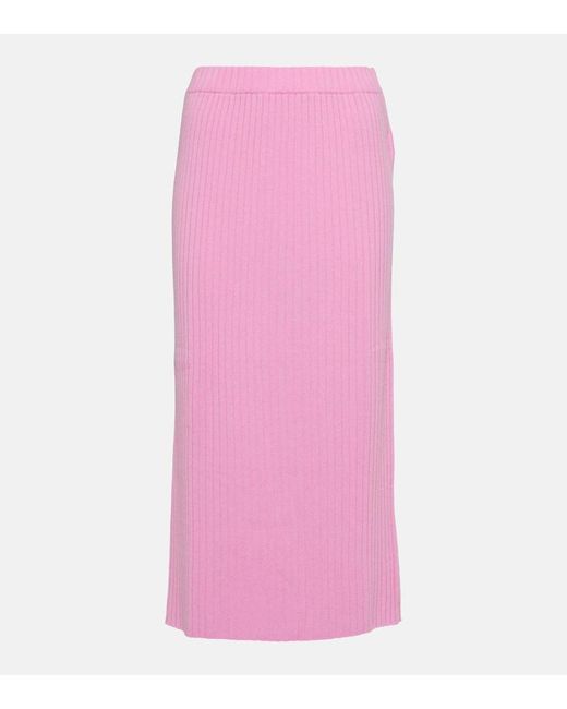 Jardin Des Orangers Pink High-rise Ribbed-knit Cashmere Midi Skirt