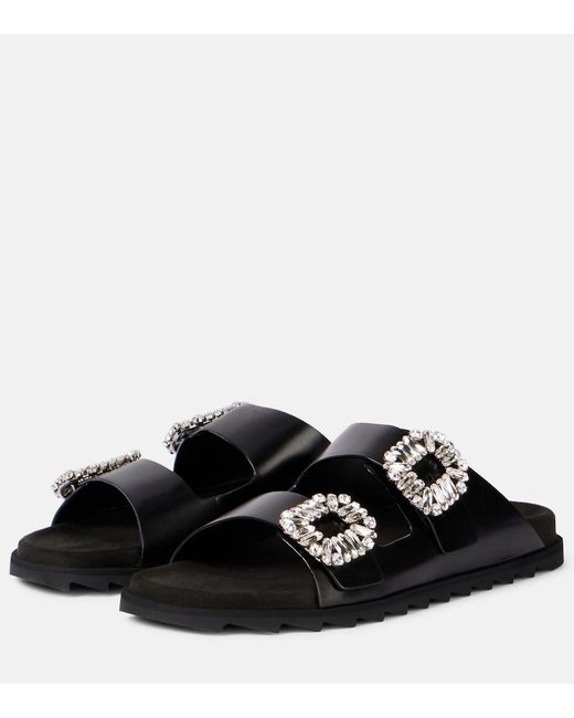 Roger Vivier Black Slidy Viv' Leather Sandals