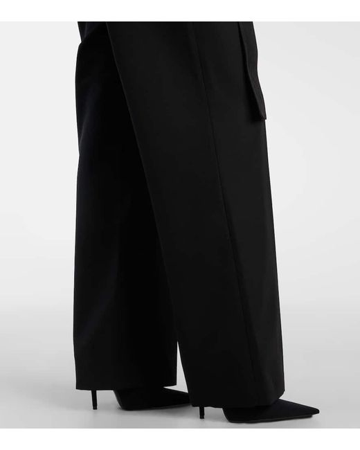 Jean Paul Gaultier Black Leather-Trimmed Virgin Wool Jumpsuit
