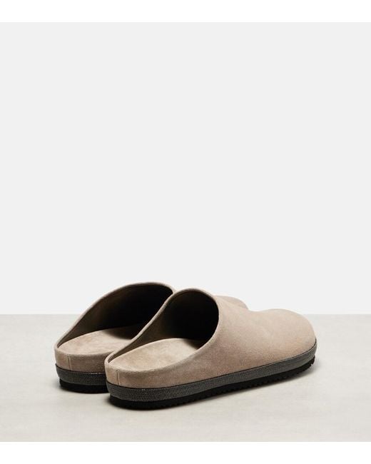 Brunello Cucinelli Natural Monili Suede Clogs