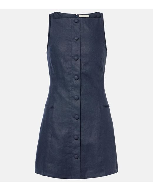Faithfull The Brand Blue Ambra Linen Minidress