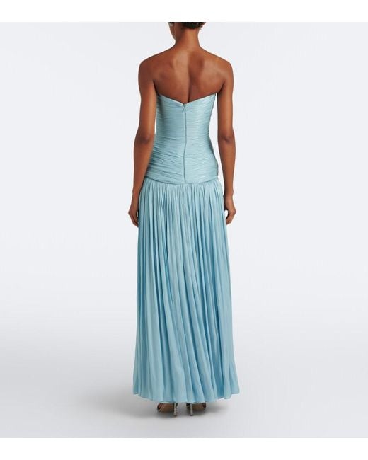 Costarellos Blue Ruched Lurex Georgette Gown