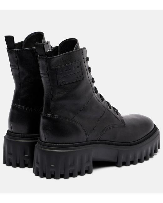 Hogan Black H700 Leather Combat Boots