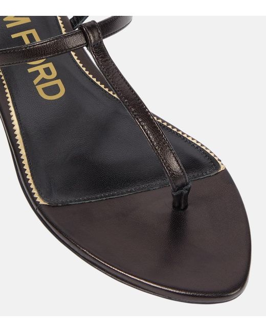 Tom Ford Black Padlock Leather Thong Sandals