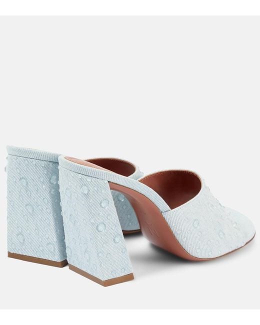 AMINA MUADDI White Brigitte 95 Denim And Leather Mules
