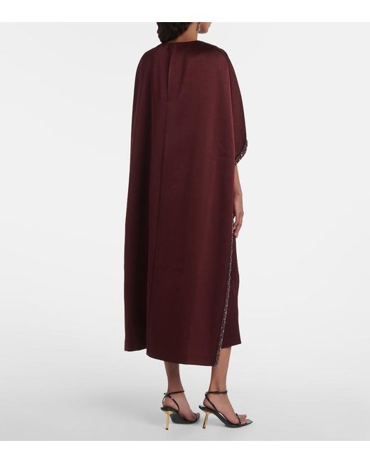 Roland Mouret Purple Embellished Caped Satin Crepe Midi Dress
