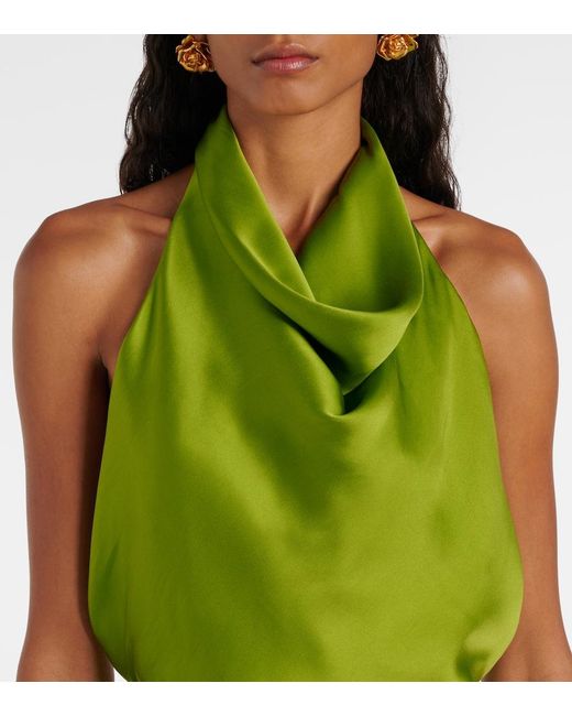 Magda Butrym Green Halterneck Silk Satin Midi Dress