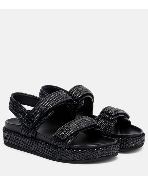 Tory Burch Black Sandalen Aus Raffiabast Und Leder
