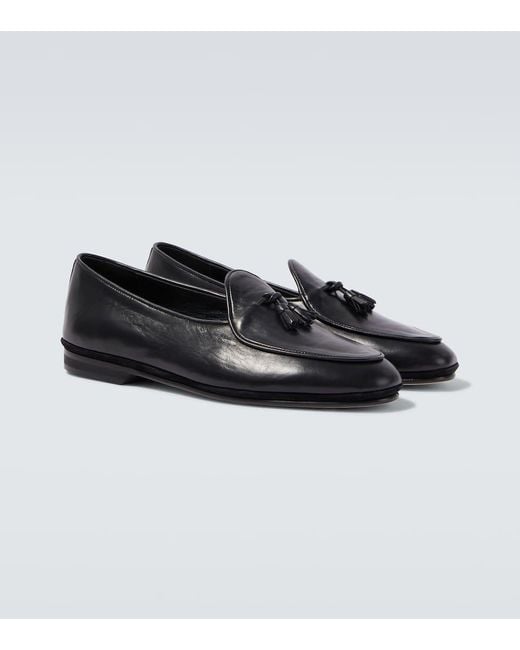 Rubinacci Black Marfy Leather Loafers for men